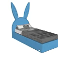 Cute Blue Children's Bed With Rabbit Ears Headboard Design For Kids
