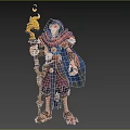 Cloaked Fantasy Mage Character With Flaming Staff And Skull Accessory Design