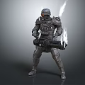 Futuristic Armored Warrior Character With Heavy Weapon And Energy Flames On Back Sci-Fi Design