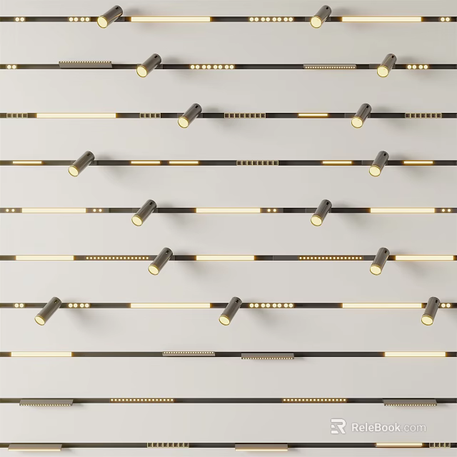 Downlights and Spotlights in Modern Linear Arrangement with Sleek Metal Design 3d model 