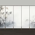 New Chinese Style Screen Partition Song Style Aesthetics Bamboo Mural Screen 3d model