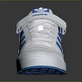White And Blue Sporty Sneakers With Three Blue Stripes Velcro Strap And White Sole Design