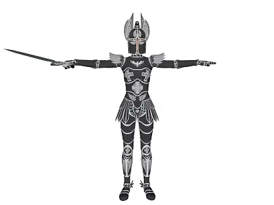 Game Movie Character In Decorative Armor Holding Sword With Arms Outstretched 3d model