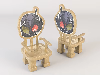 Wooden Kids' Chair with Cartoon Face Pattern on Backrest Cute Child Friendly Design 3d model