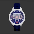 Blue Strap Watch With Transparent Dial And Mechanical Movement Design 3d model