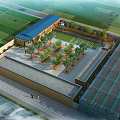 Modern Industrial Factory With Green Courtyard And Landscaped Area Surrounded By Fields