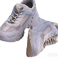 White Fashion Sneakers With Thick Sole Mesh Upper And Lace Up Design