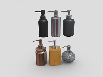 Six Stylish Household Soap Dispensers in Various Materials and Colors for Bathroom and Kitchen 3d model