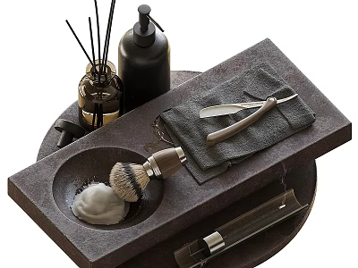 Men's Shaving Bathroom Accessories With Brush Razor Towel And Bottles 3d model