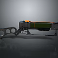 Mechanical Sci Fi Weapon with Green Orange Details and Multiple Grip Holes Design 3d model