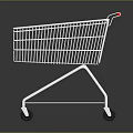Sturdy White Metal Shopping Cart With Red Handle And Bottom Storage Shelf