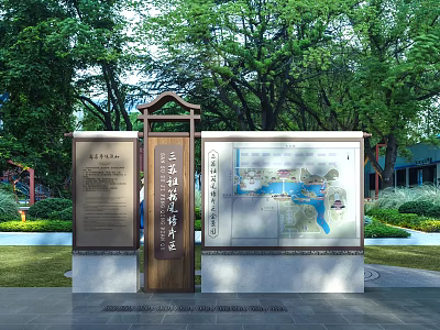 Scenic Area Billboard Featuring Tourist Map Information Panel And Natural Green Surroundings 3d model