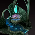 Exquisite Pink Lotus Flower and Blue Crystal Garden Ornament with Circular Stone Archway