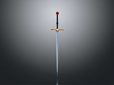 Standing Sword With Silver Blade Black Hilt Orange Handle And Red Pommel 3d model