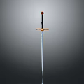 Standing Sword With Silver Blade Black Hilt Orange Handle And Red Pommel