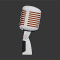 Vintage Microphone Classic Design With Red Silver Grille And Metallic Stand
