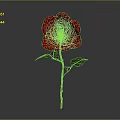 Beautiful Red Rose Plant With Green Stem And Leaves On Gray Background