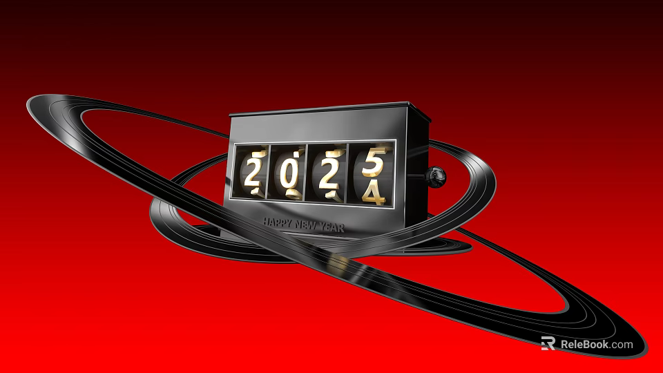 Creative Art Installation Featuring 2024 Flip Counter With Black Circular Rings On Red Background 3d model 