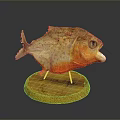 Yellow Orange Fish Shaped Decorative Household Item With Green Eyes And Round Wooden Base