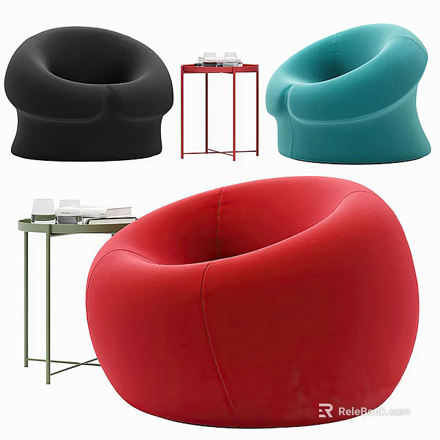Casual Sofa Set With Colorful Bean Bag Chairs And Side Tables 3d model 