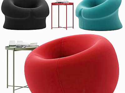 Casual Sofa Set With Colorful Bean Bag Chairs And Side Tables 3d model