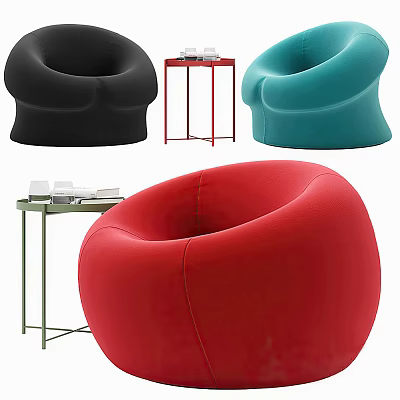 Casual Sofa Set With Colorful Bean Bag Chairs And Side Tables 3d model