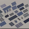 Various Solar Panels in Different Sizes and Layouts for Renewable Energy Use 3d model