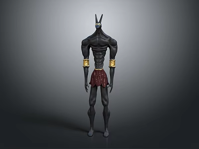 Anubis Like Character With Black Body Golden Arm Cuffs And Red Loincloth 3d model