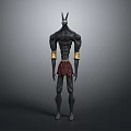 Anubis Like Character With Black Body Golden Arm Cuffs And Red Loincloth