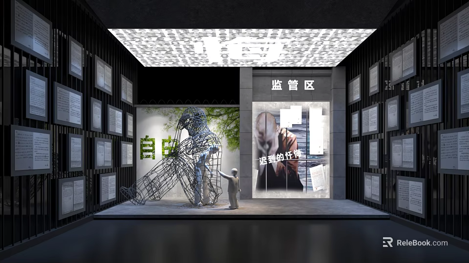 Regulatory Zone Exhibition Space With Sculpture Poster And Wall Displays 3d model 