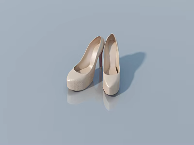 Beige High Heel Shoes With Reflection On Light Blue Background 3d model