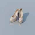 Beige High Heel Shoes With Reflection On Light Blue Background 3d model