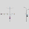 Modern Outdoor Street Lights with Curved Lamp Heads and Display Screens on Posts