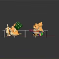 Hamsters Playing on Platform with Pink Mats Green Blocks and Yellow Duck Toy