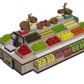 Fruit Display Shelves With Various Fresh Fruits And Baskets For Supermarket Use