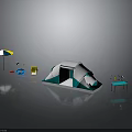 Camping Furniture Setup With Tent Umbrella Folding Chair And Table