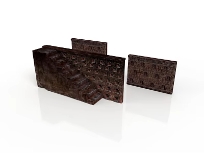 Vintage Textured Brick Wall Staircase With Decorative Brick Patterns Design 3d model