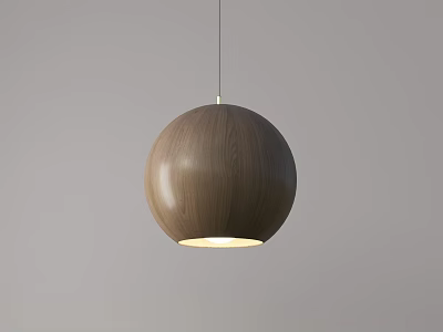 Wooden Round Hanging Pendant Light with Illuminated Glow Against Gray Background 3d model