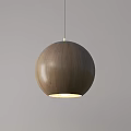Wooden Round Hanging Pendant Light with Illuminated Glow Against Gray Background