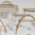 Bamboo Crafted Decorative Items Including Arches Bed Frames And Small Houses 3d model