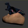 Black Dragon Figure Perched On Orange Rock Like Base With Spread Wings