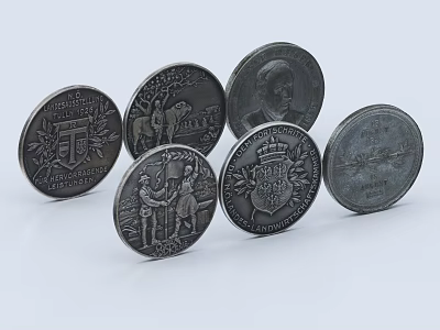Handcrafted Coin Inspired Jewelry Charms With Intricate Relief Design Figures Architectural Motifs And Emblem 3d model