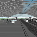 Modern Train Station Interior With Arched Roof Transparent Glass Platforms And Tracks