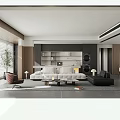 Modern Living Room Interior With Large Sofa Coffee Table And Bookshelf Area