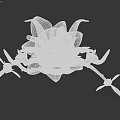 3D Character Biological Creature with Blue White Leaves Flowers and Label in White Pot