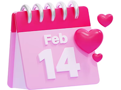 Pink Decorative Ornament Set With Calendar February 14 And Heart Accents 3d model