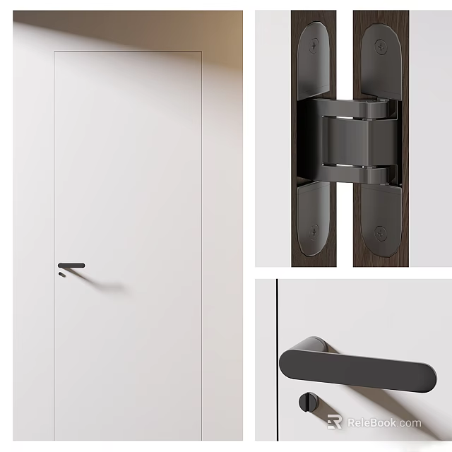 Modern White Swing Door Design Featuring Black Handle and Hinge Hardware 3d model