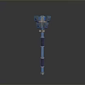 Ornate War Hammer With Metallic Decorative Head Red Grip And Shiny Shaft