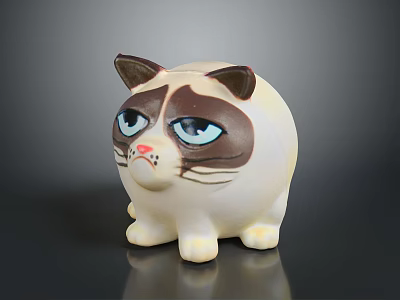 Grumpy Cat Toy Figure With White And Brown Color And Angry Facial Expression 3d model