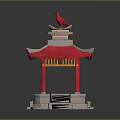 Traditional Chinese Pavilion With Red Roof White Base And Yellow Pillars